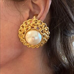 Gold and Pearl Chain Clip On  Earrings